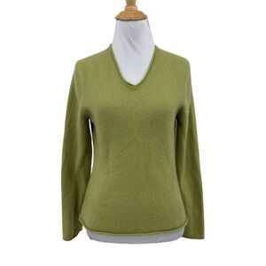 Prive Top Women S* Small Green Pea Cashmere V Neck Long Sleeve Knitwear Pullover